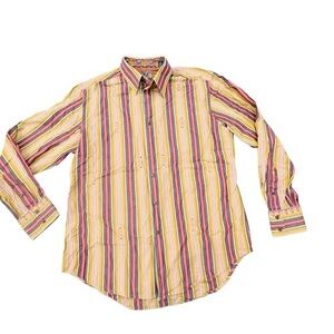 Robert Graham Shirt Men’s Button Up Flip Cuff Striped‎ Large Silk Embroidery